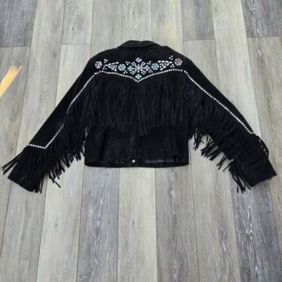 Cripple Creek vintage cowgirl jacket black with studs and tassels large htf - Picture 3 of 15